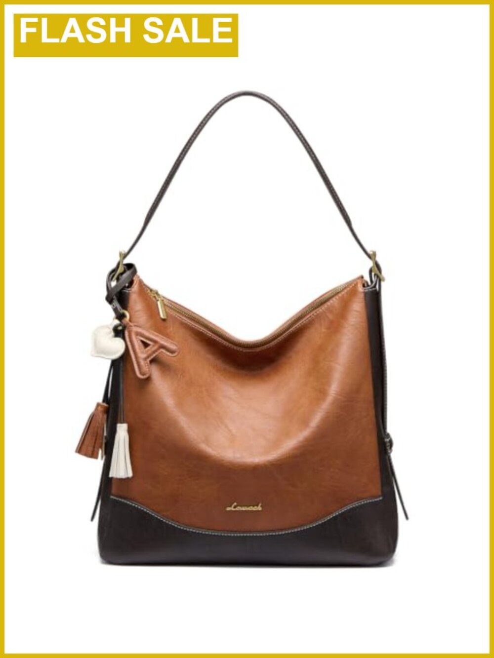 Vegan Leather Hobo Bag with Initial Charm, Women's Crossbody Slouchy Shoulder